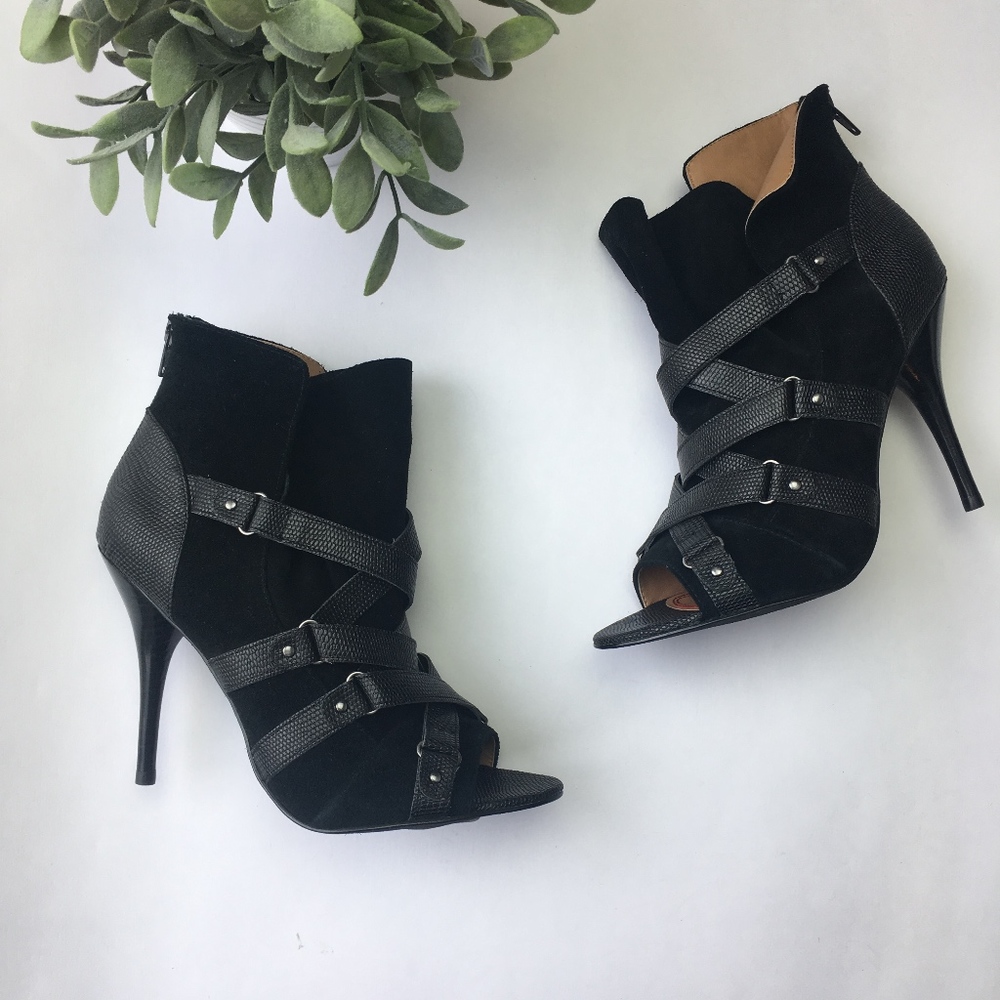 548 saks zumi leather & suede open toe booties